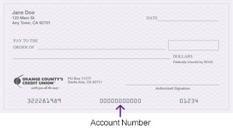 Sample Orange County's Credit Union with account number pointed out